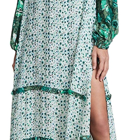 Women's Floral Maxi Dress Cotton Rayon Boho V-Neck With Slit Small - Picture 1 of 5